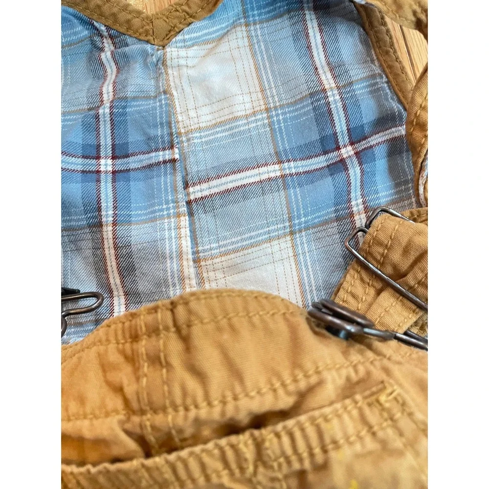 OshKosh Bgosh Toddler 4T Tan Canvas Plaid Flannel‎ Lined Carpenter Overalls